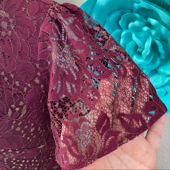 Chelsea28 Red Velvet/Burgundy Metallic Floral Lace Fit & Flare Dress
Size XXS - Picture 9 of 14